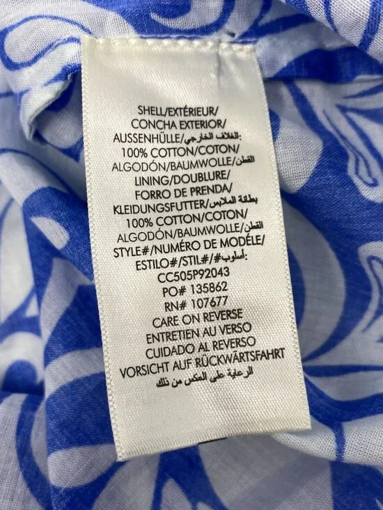 Alice + Olivia April Soiree True Blue Printed Cotton Blouse Large NWT $375 - Picture 11 of 12